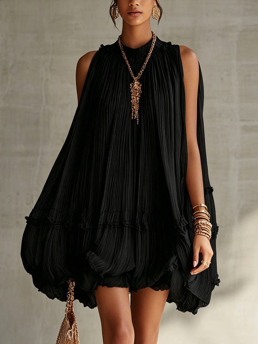 Costanza | Mini abito in chiffon con collo all'americana e gonna a palloncino