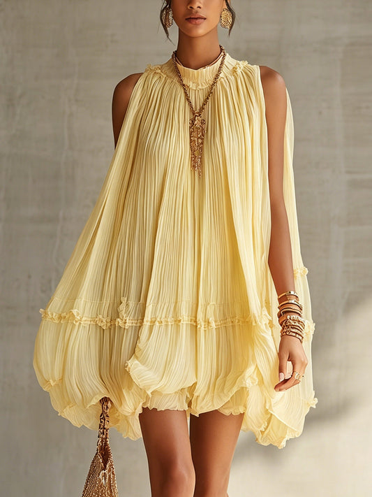 Federica | Mini abito chiffon con collo all'americana e gonna balloon
