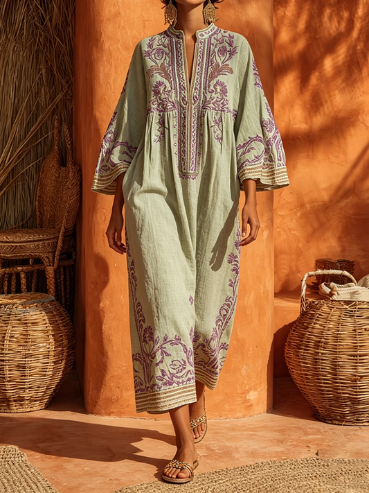Celestina | Abito boho ricamato dal fascino mediterraneo guiallo